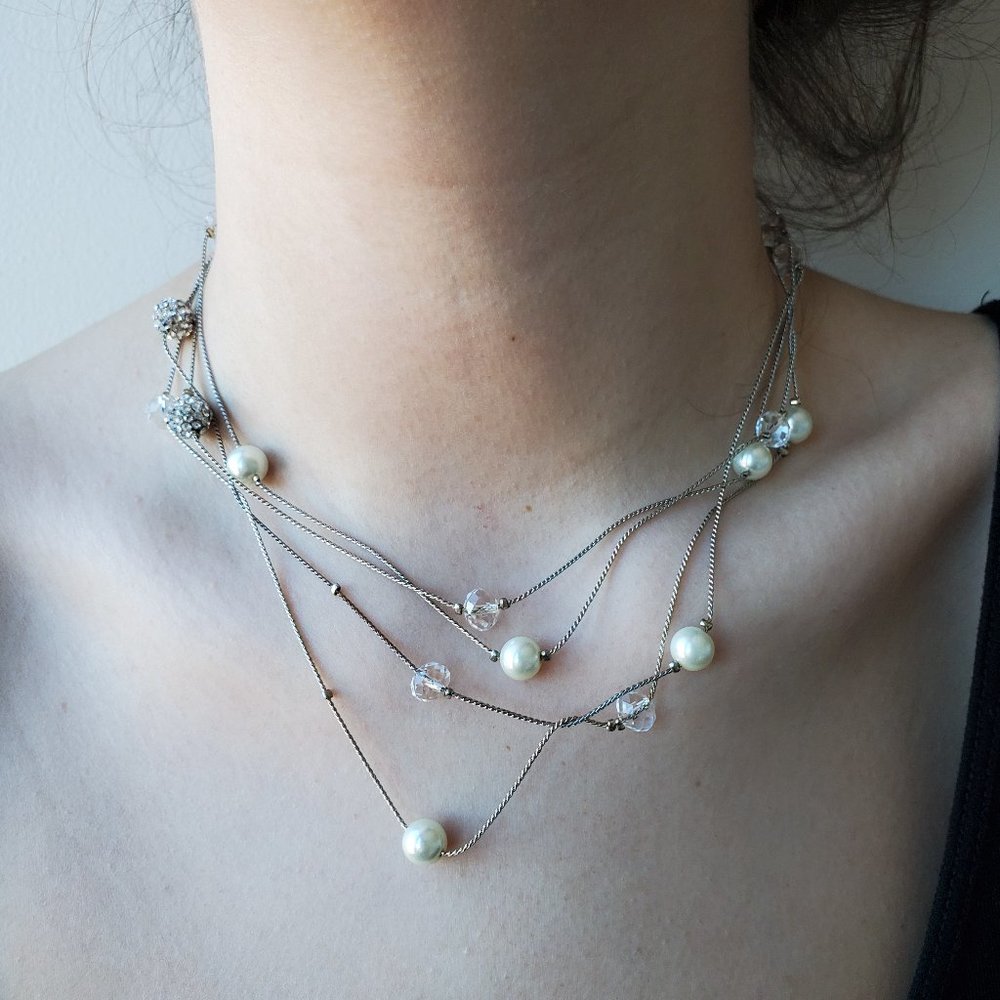 Faux diamond and pearl necklace.